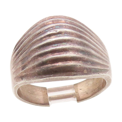 925 Sterling Silver Vintage Ring MEXICO Wavy Grooved Dome Band  Sz 8.5  RG34490