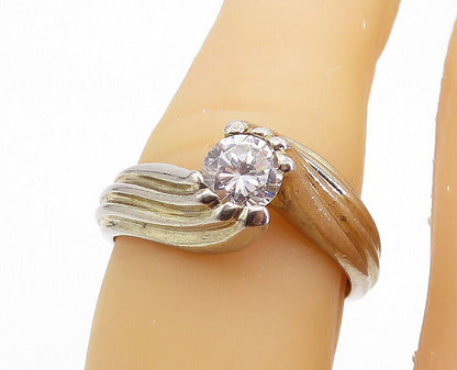 925 Sterling Silver  Vintage Cubic Zirconia Swirl Solitaire Ring Sz 6  RG7634