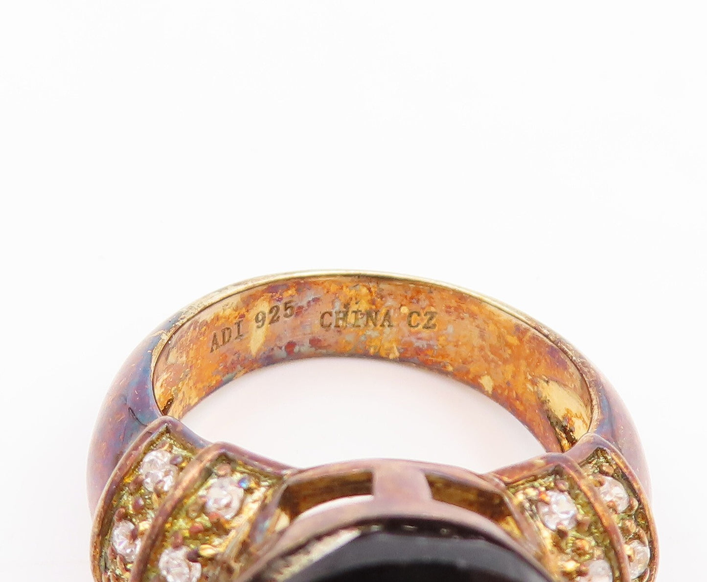 925 Sterling Silver Vintage Ring Gold Plated Smoky Quartz & Topaz  Sz 7  RG29874
