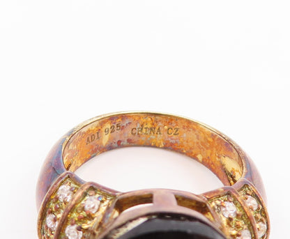 925 Sterling Silver Vintage Ring Gold Plated Smoky Quartz & Topaz  Sz 7  RG29874