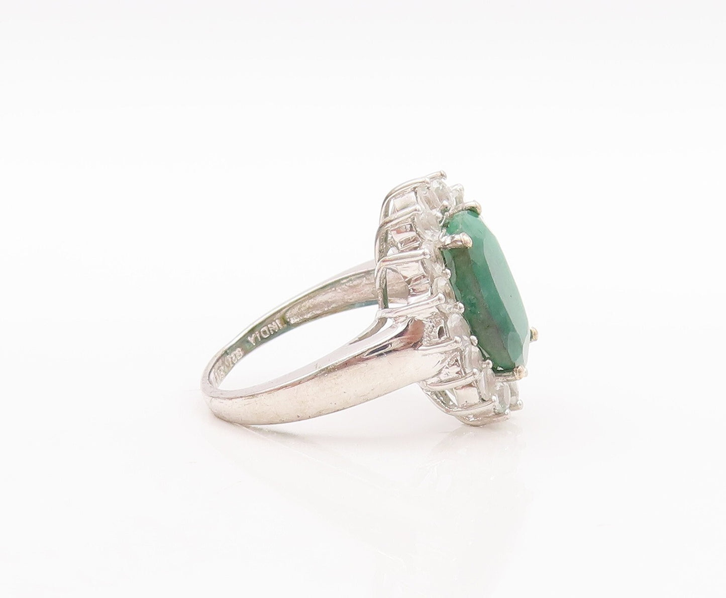 925 Sterling Silver Vintage Ring Green Gemstone Halo Topaz Flower  Sz 9  RG29539