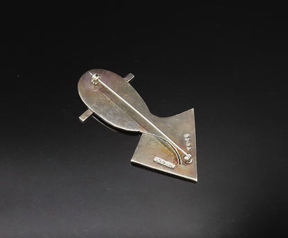 MEXICO 925 Silver  Vintage Engraved Man With Hat Flat Brooch Pin  BP9676