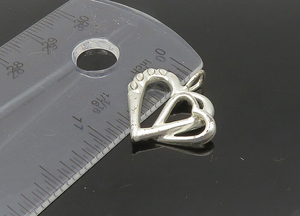 925 Sterling Silver  Vintage Shiny Diamond Cut Love Hearts Pendant  PT17286