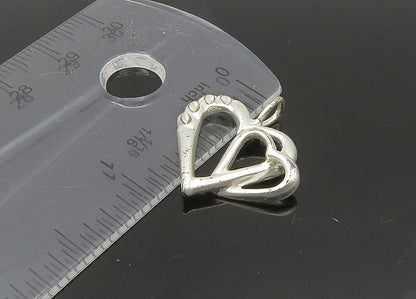 925 Sterling Silver  Vintage Shiny Diamond Cut Love Hearts Pendant  PT17286