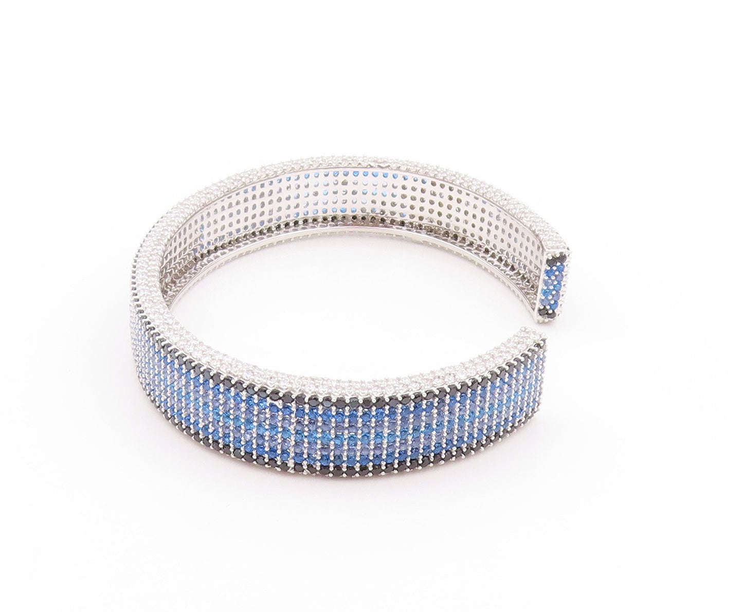 925 Sterling Silver Vintage Bracelet Designer Blue White CZ Spinel Cuff  BT11200