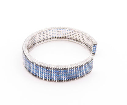 925 Sterling Silver Vintage Bracelet Designer Blue White CZ Spinel Cuff  BT11200