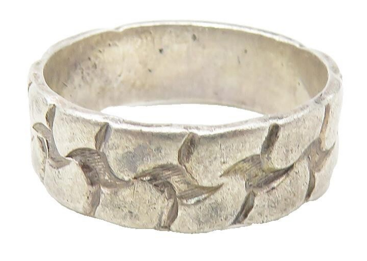 925 Sterling Silver  Vintage Chain Link Pattern Round Band Ring Sz 6  RG11132