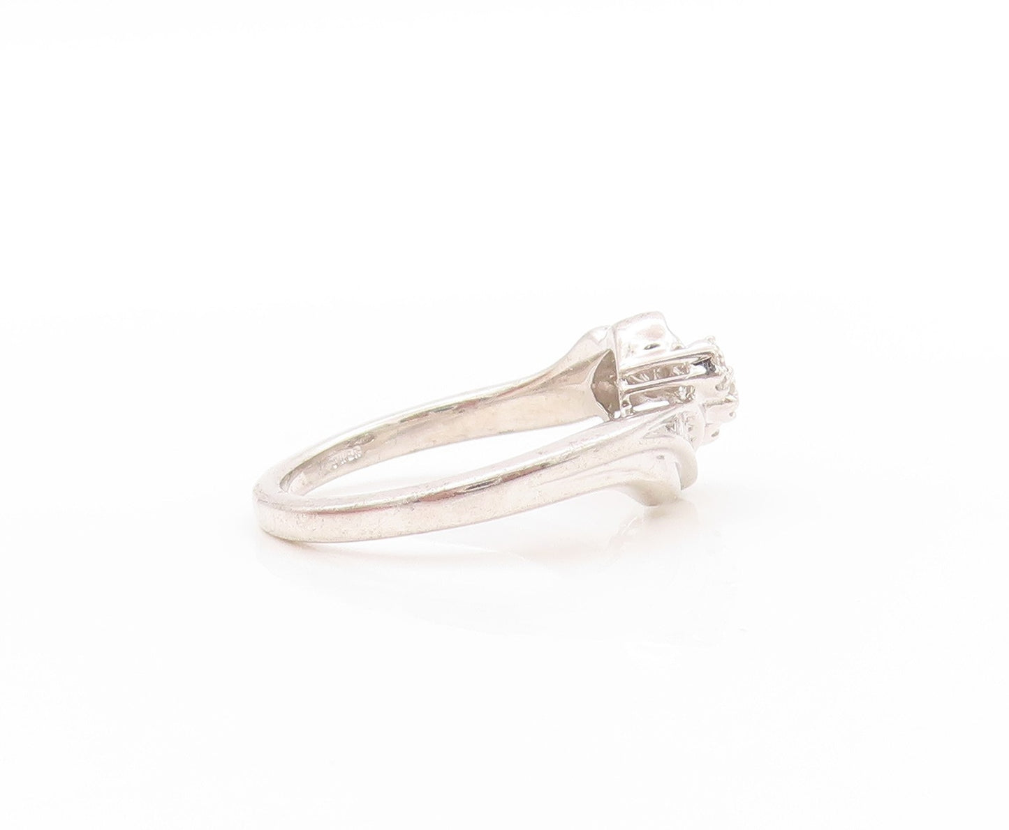 925 Sterling Silver Vintage Ring Modernist Genuine Round Diamonds Sz 7 RG32889