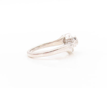 925 Sterling Silver Vintage Ring Modernist Genuine Round Diamonds Sz 7 RG32889