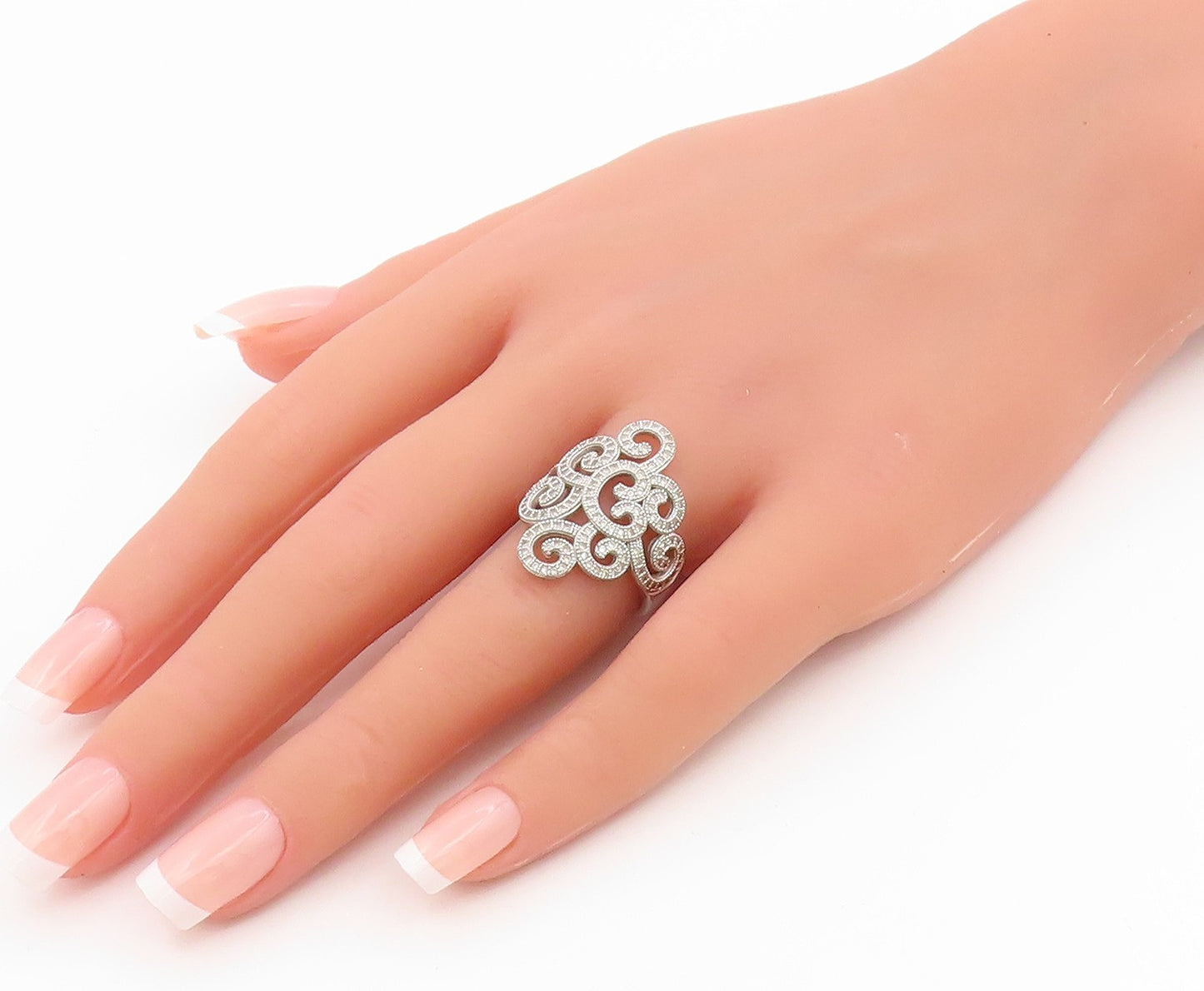 925 Sterling Silver Vintage Ring Elegant CZ Swirly Openwork Band  Sz 7  RG35926