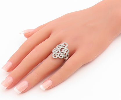 925 Sterling Silver Vintage Ring Elegant CZ Swirly Openwork Band  Sz 7  RG35926