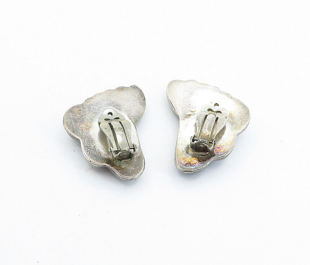 MEXICO 925 Sterling Silver  Vintage Fluted Cloud Non Pierce Earrings  EG2234