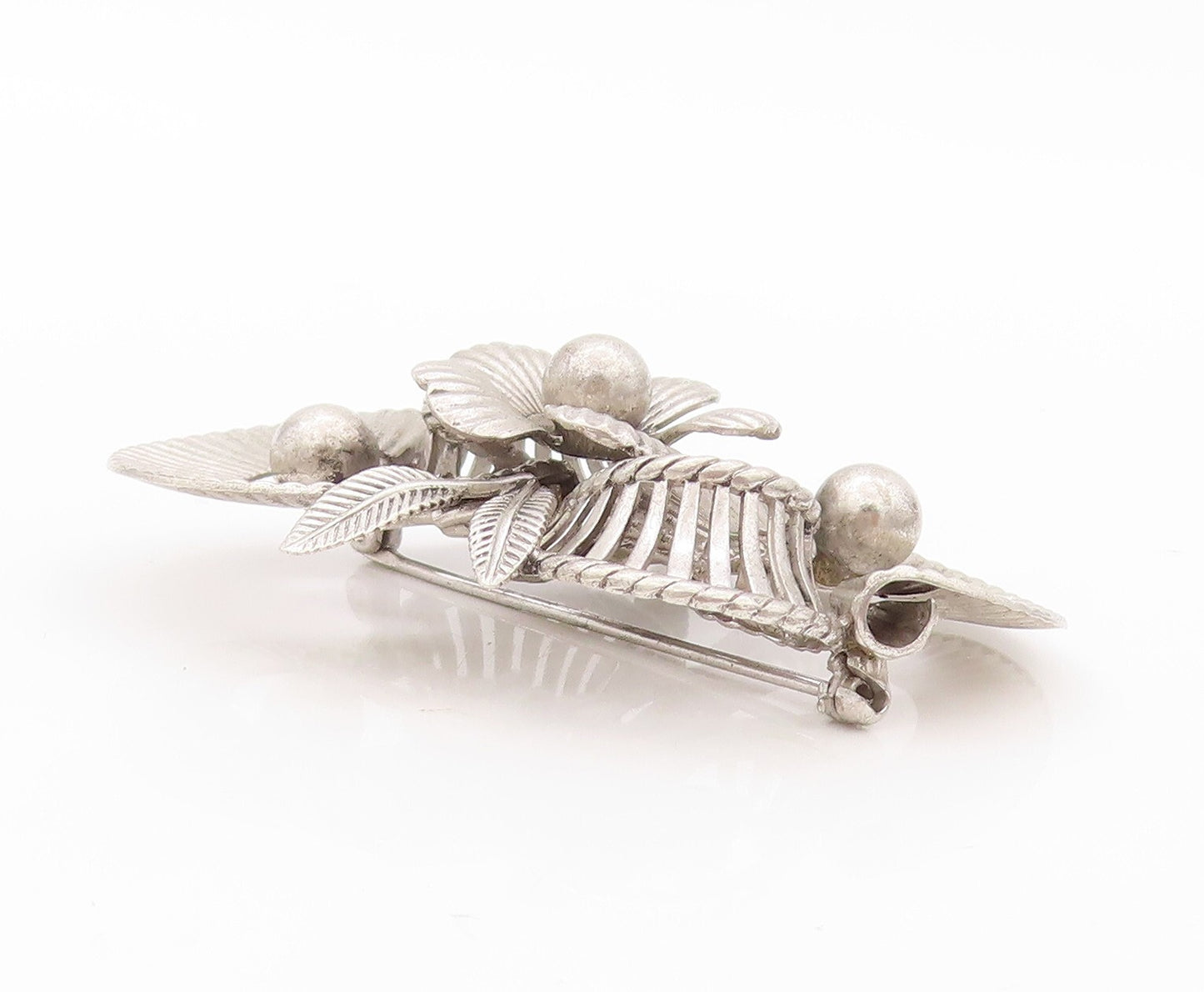 925 Sterling Silver Vintage Brooch Pin VAN DELL Grooved Floral Design  BP11163
