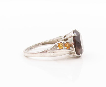 925 Sterling Silver Vintage Ring Swirled Gemstone Band Smoky Quartz Sz 7 RG31832