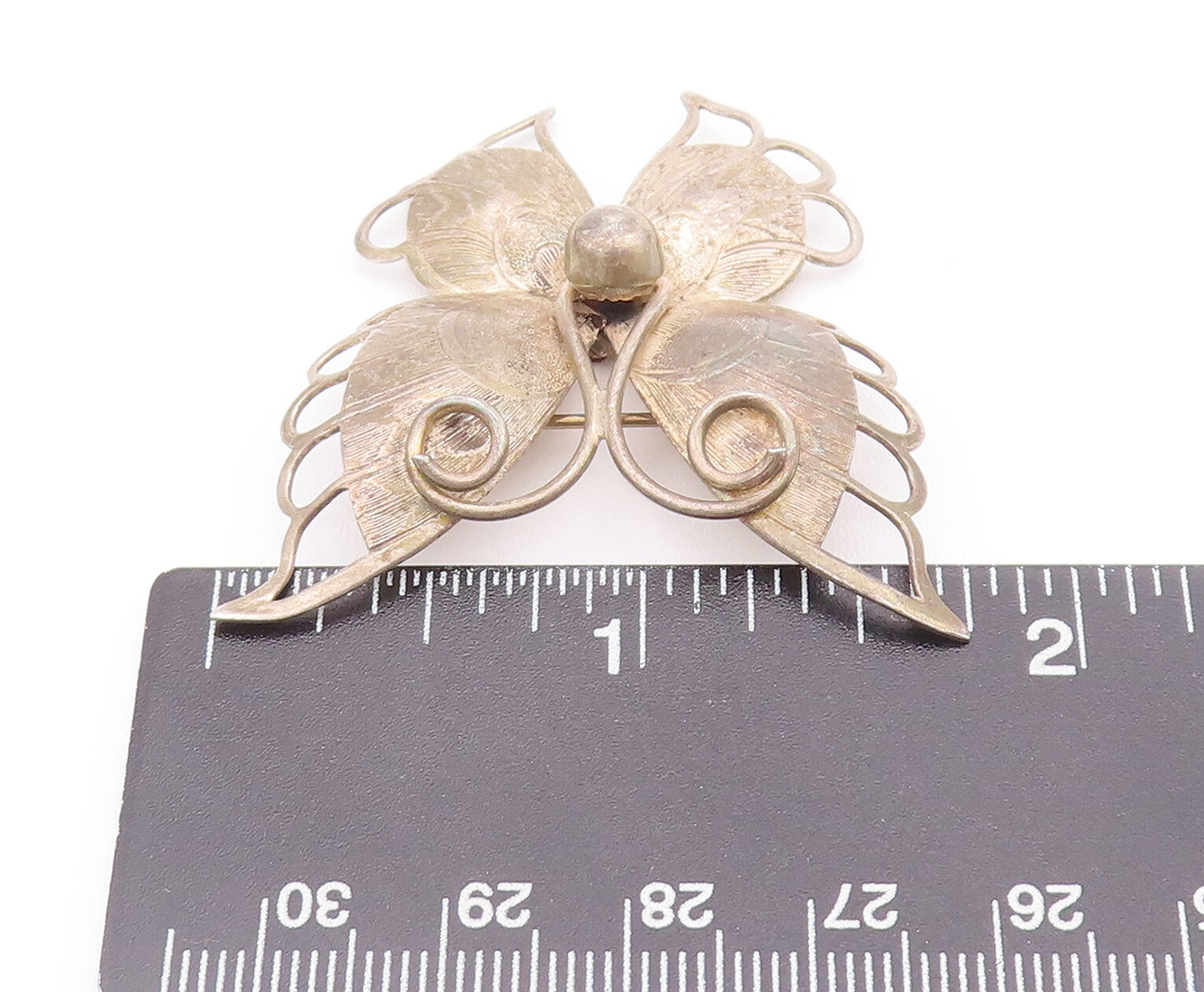 925 Sterling Silver Vintage Brooch Pin BEAU Swirly Cutout Butterfly  BP10749