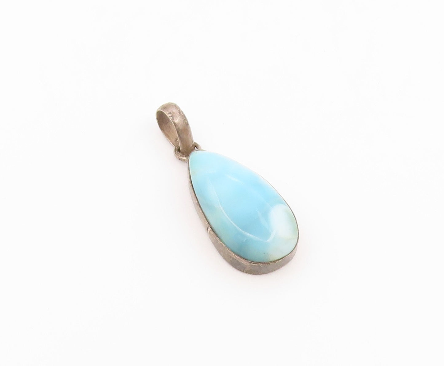 925 Sterling Silver  Vintage Cabochon Cut Larimar Rain Drop Pendant  PT15703