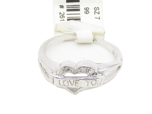 925 Sterling Silver  Vintage Topaz I Love You Heart Band Ring Sz 7  RG18968