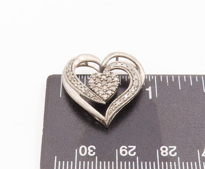 925 Sterling Silver Vintage Pendant Swirly Cutout Inlay Diamonds Heart  PT23087