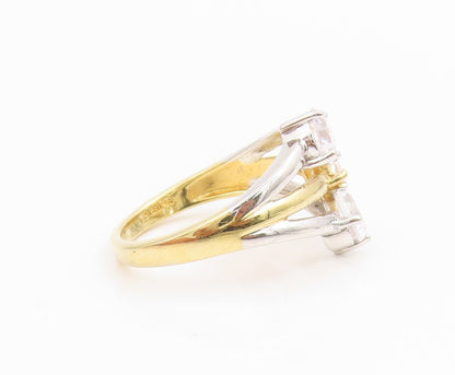 925 Sterling Silver Vintage Ring Two Tone CZ Modern Crossover Band Sz 10 RG35046