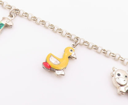 925 Silver  Vintage Lion Giraffe Duck Cow & Elephant Charm Bracelet  BT9333