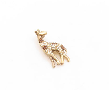 925 Sterling Silver Vintage Pendant Gold Plated Rhinestone Deer Charm  PT23802