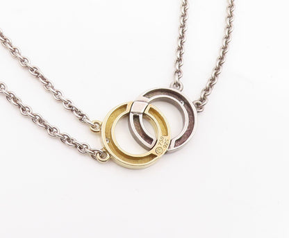 18k Gold & 925 Sterling Silver Vintage Necklace Real Diamonds Circle  NE4834