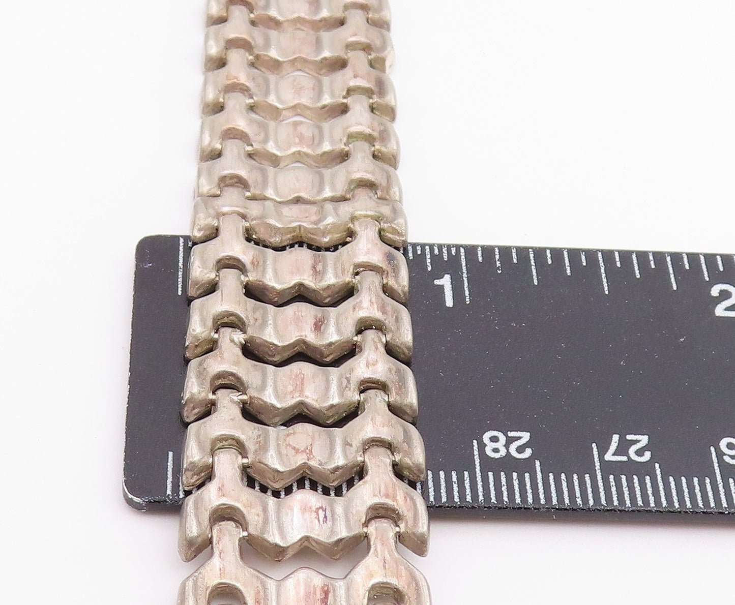 925 Sterling Silver Vintage Bracelet MILOR Geometric Multi Row Link  BT12215