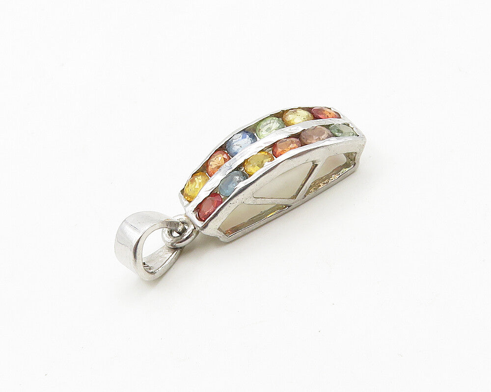 925 Sterling Silver Petite Multi Color Topaz Shiny Dome Pendant PT14943