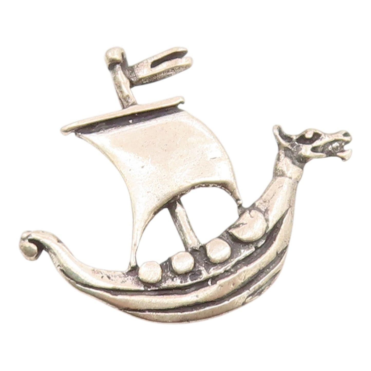 925 Sterling Silver Vintage Pendant Dragon Head Sailing Ship Charm  PT26052