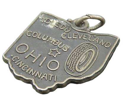 925 Sterling Silver  Vintage Dark Tone Ohio State Map Motif Pendant  PT19503