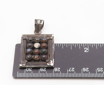 925 Sterling Silver  Vintage Labradorite Amber & Onyx Wheat Pendant  PT7299