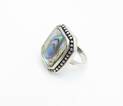 925 Sterling Silver  Vintage Abalone Shell Square Cocktail Ring Sz 6.5  RG4019