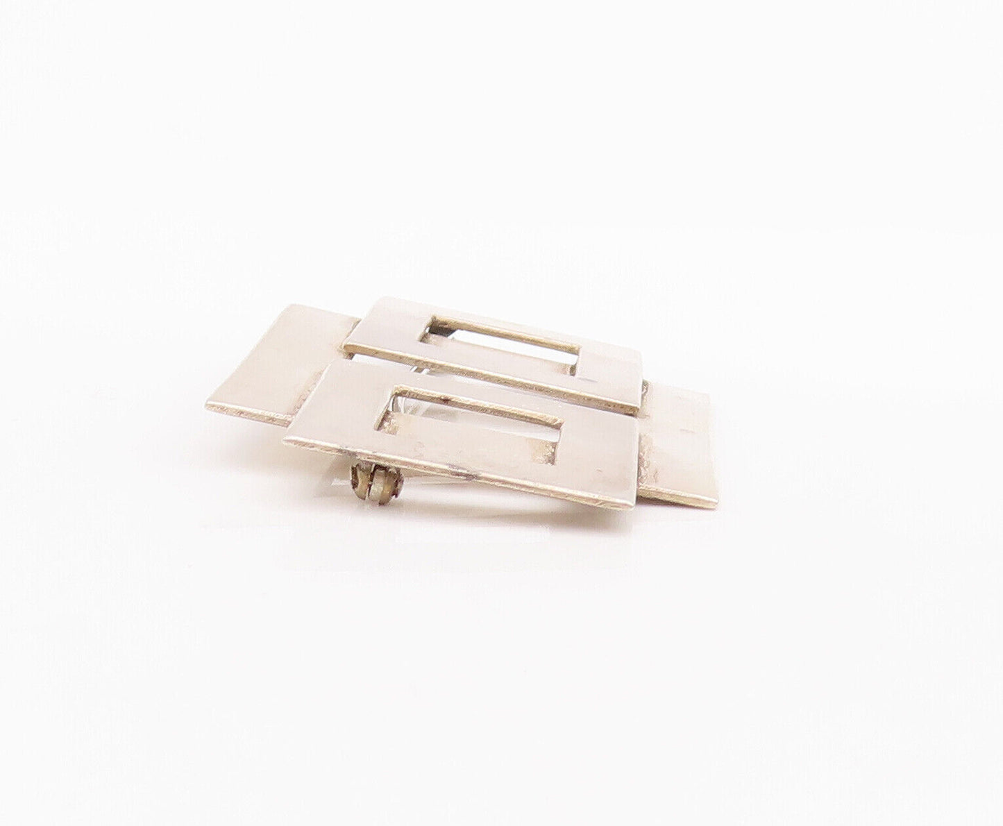 925 Sterling Silver Vintage Brooch Pin Brutalist Cutout Square Design  BP10886