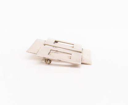 925 Sterling Silver Vintage Brooch Pin Brutalist Cutout Square Design  BP10886