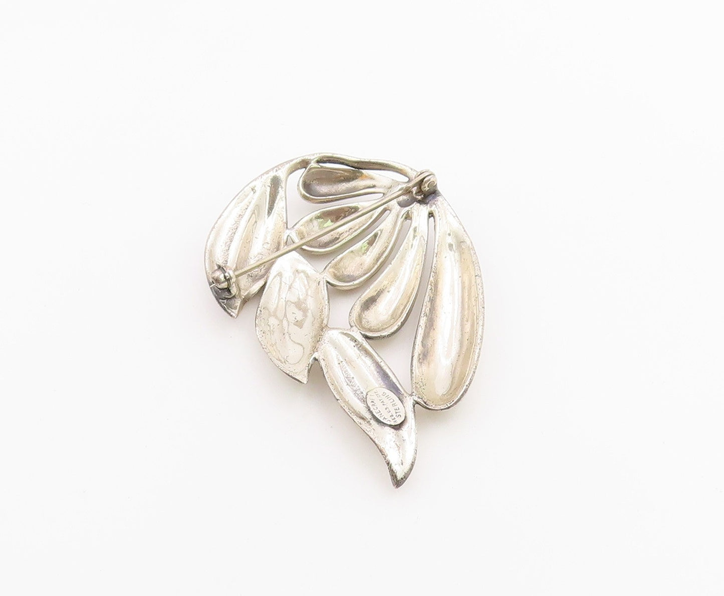 DANECRAFT 925 Sterling Silver  Vintage Sculpted Leaves Brooch Pin  BP9450