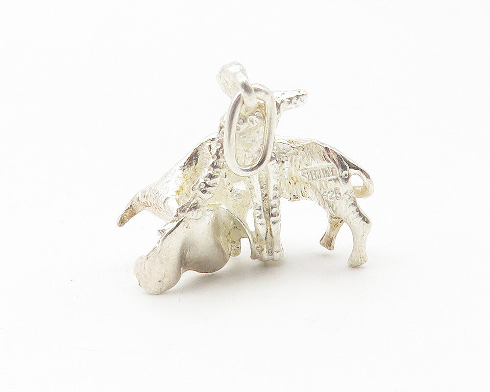 925 Sterling Silver  Vintage Shiny Petite Bull & Rider Drop Pendant  PT8799
