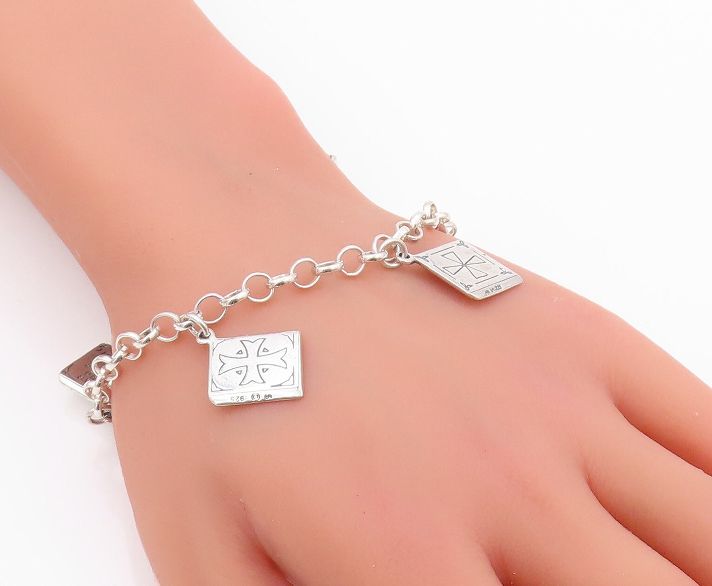 925 Sterling Silver Vintage Bracelet Book Lover Dangling Carved Books  BT11131