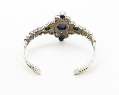 NK 925 Sterling Silver  Vintage Sodalite Floral Swirl Cuff Bracelet  BT4497