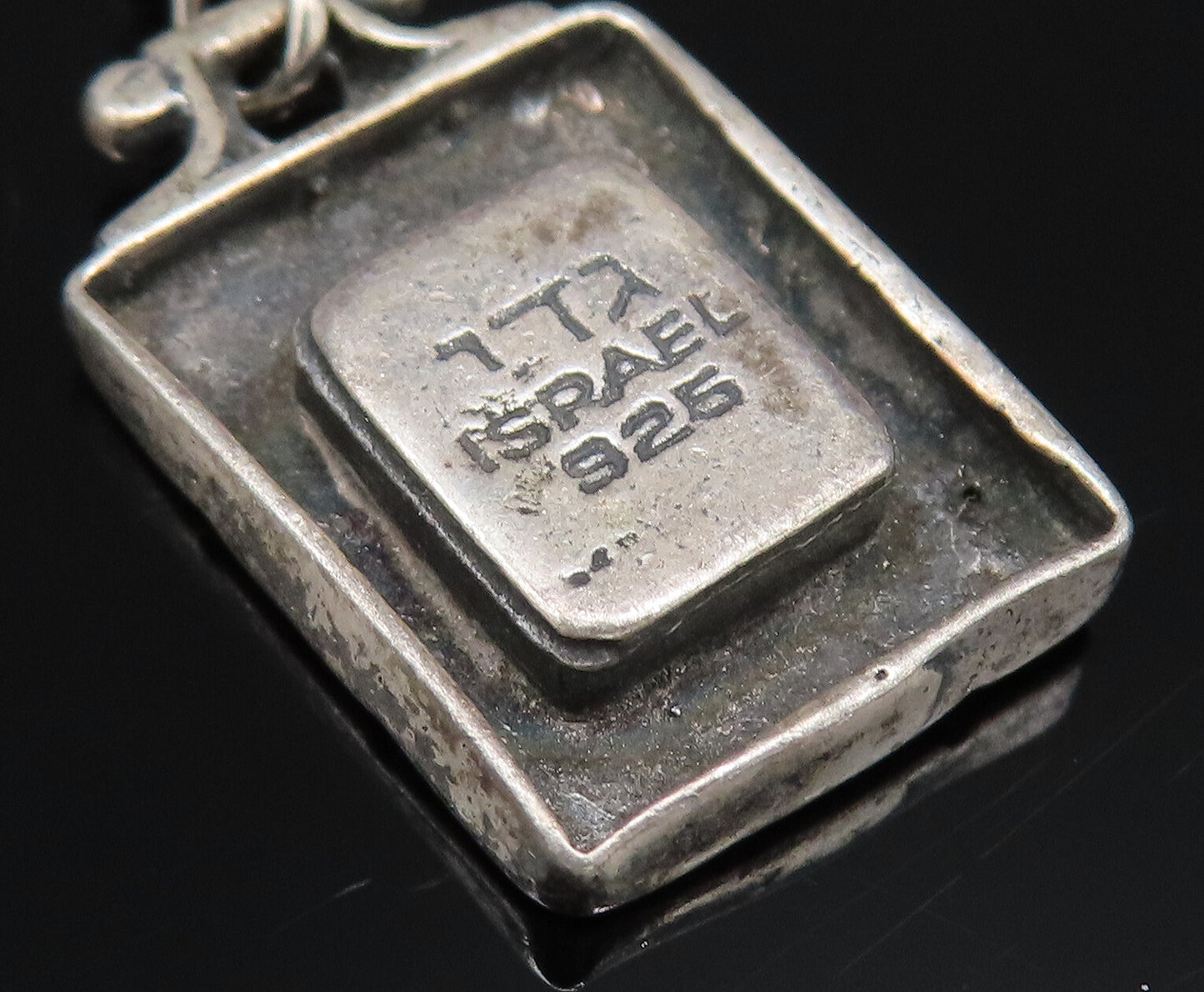 ISRAEL 925 Silver  Vintage Engraved Pattern Square Hematite Earrings  EG12097