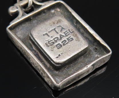 ISRAEL 925 Silver  Vintage Engraved Pattern Square Hematite Earrings  EG12097