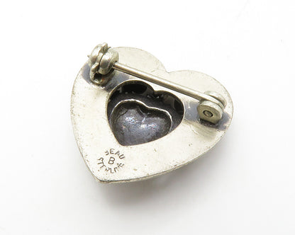 BEAU 925 Sterling Silver  Vintage Swirl Love Heart Dark Tone Brooch Pin BP5525