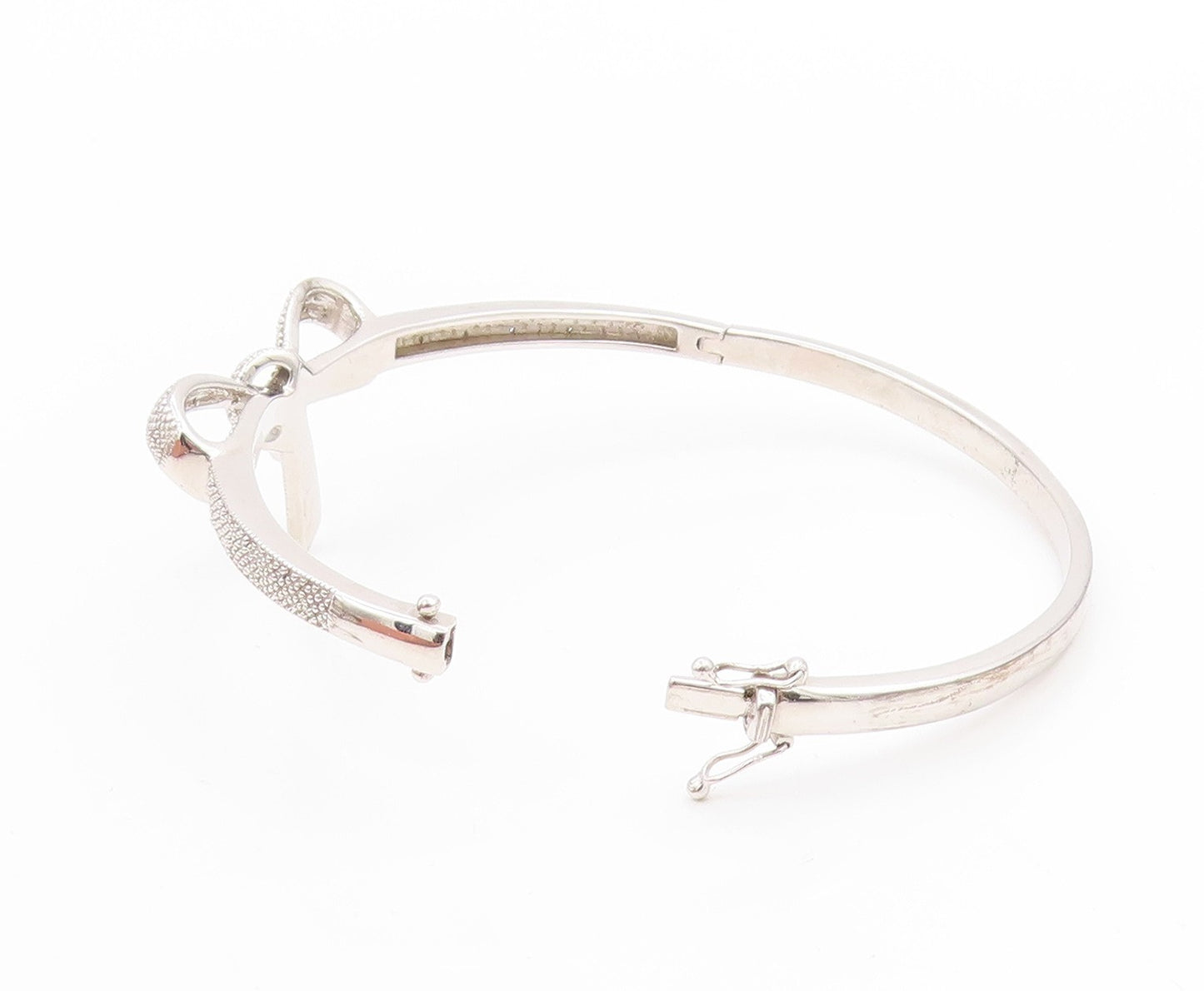 925 Sterling Silver Vintage Bracelet Genuine Diamonds Ribbon Bow Bangle  BT11803