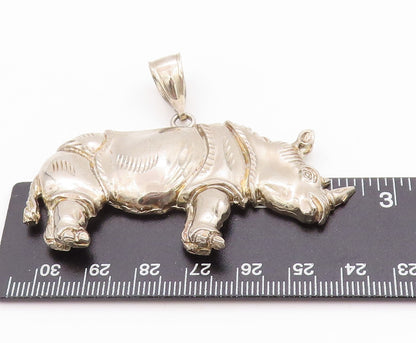 925 Sterling Silver Vintage Pendant Large One Horn Rhinoceros Carved  PT24639