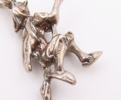 925 Sterling Silver  Vintage Flying Witch On Broomstick Pendant  PT17076
