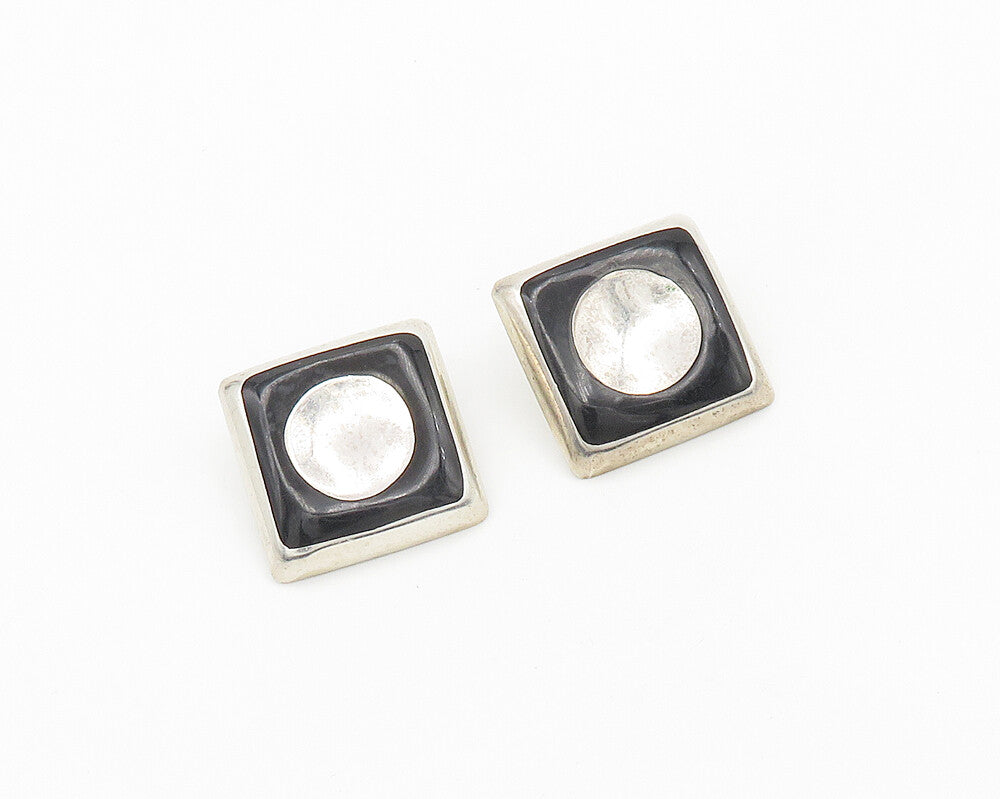 MEXICO 925 Sterling Silver  Vintage Black Onyx Non Pierce Earrings  EG9356