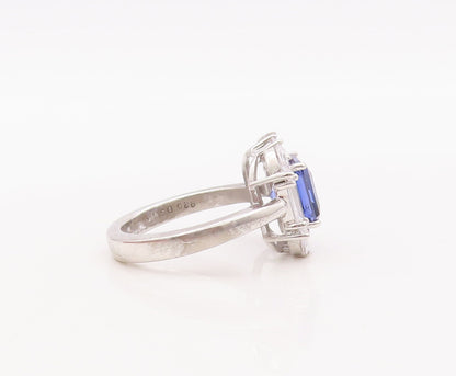 925 Sterling Silver Vintage Ring Square Cut Sapphire Halo Topaz  Sz 7 RG29304