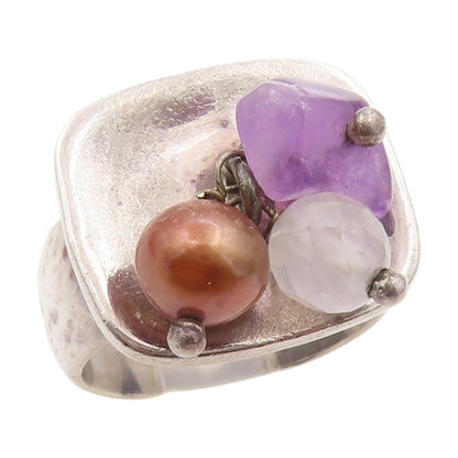 925 Sterling Silver Vintage Ring ISRAEL Amethyst & Pearl Band  Sz 7  RG34061