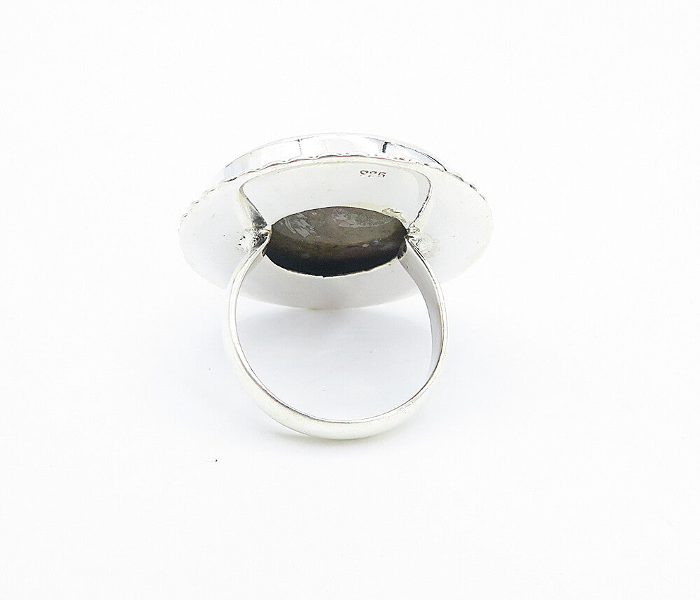 925 Sterling Silver  Cabochon Cut Brown Jasper Cocktail Ring Sz 8  RG8447