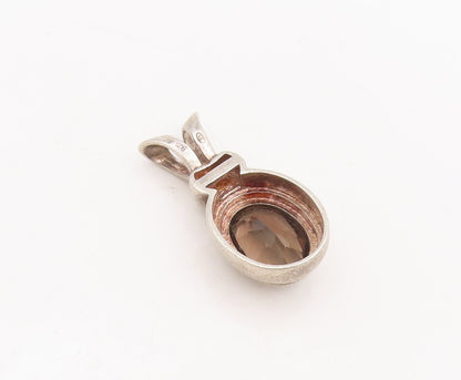 925 Sterling Silver Vintage Pendant Domed Oval Cut Smokey Quartz  PT23443