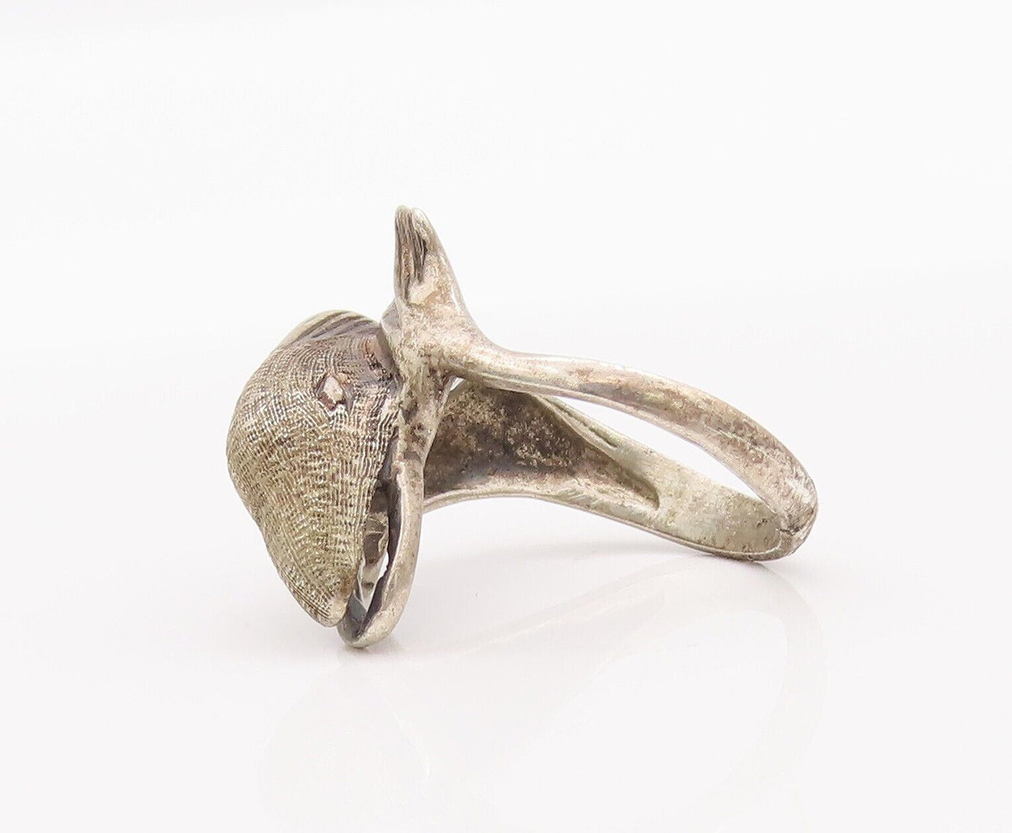 925 Sterling Silver Vintage Ring Solid Carved Happy Dolphin  Sz 6.5  RG28205